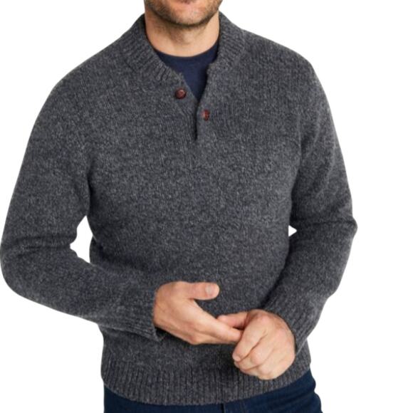 L.L.Bean Ragg 100% LambsWool Henley Sweater Men L Gray Cozy Classic Everyday EUC - Picture 1 of 12